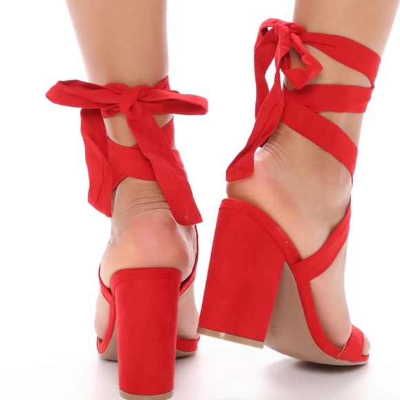 Red Strap Block Heels - Picture 5 of 5